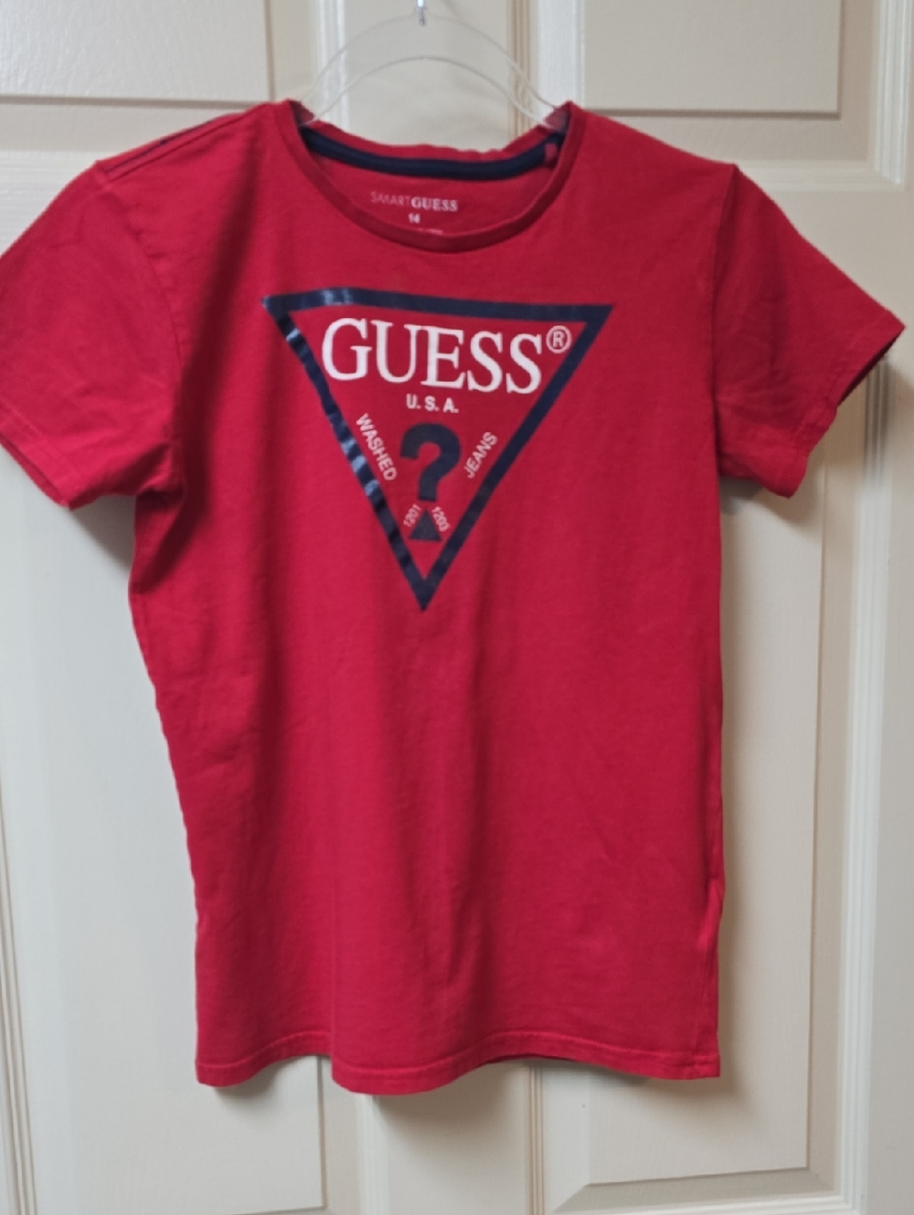 Guess | Boys| Red |Tee with Navy Logo Triangle | Size 14